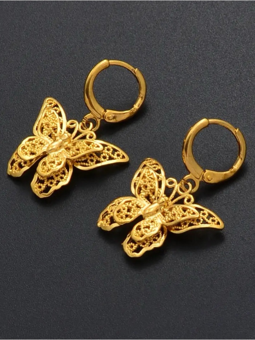Gold Butterfly Drop Hoop Earrings - Elegant Women's Jewelry